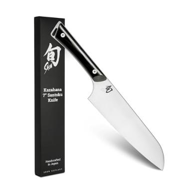 Imagem de Shun Faca Santoku Kazahana de 18 cm, faca japonesa multiuso feita à mão, lâmina de aço inoxidável AUS10A, cabo Pakkawood, ferramenta de corte japonesa versátil para chefs profissionais e domésticos