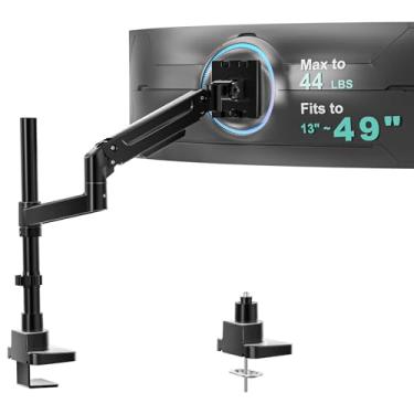 Imagem de WALI Suporte de mesa de braço de monitor resistente para telas Ultrawide de 13-49 polegadas, braço de monitor único com inclinação de movimento total, giratório, rotação, suporta até 20 kg, suporte de