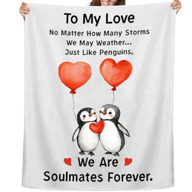 Imagem de Hahafelt Presentes de dia dos namorados para ela, namorado, namorada, esposa, marido, casal, aniversário de casamento, pinguim, cobertor romântico, eu te amo, presentes para amantes de pinguins 152 x