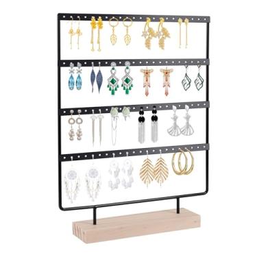 Imagem de TENINYU Organizador de brincos, suporte de brincos grandes perfurados com 66 furos, suporte para pendurar brincos, suporte organizador de brincos, árvore de brincos (preto, 4 camadas)