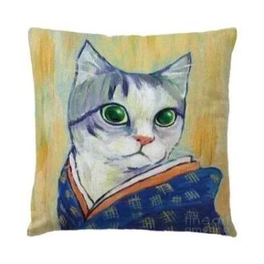 Imagem de Capa De Almofada Decorativa De Linho Com Estampa De Gato Para Sofá, Ca
