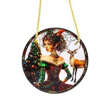 Imagem de Enfeite de disco de acrílico de Papai Noel de Natal para árvore, parede, janela, decoração de festa em casa (O)