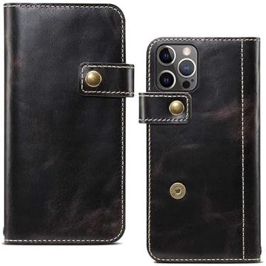 Imagem de CYSUE Capa para Apple iPhone 12 Pro (2020) 6,1 polegadas, capa de couro genuíno capa carteira magnética proteção stent função flip case [suporte de cartão] (Cor: Preto)