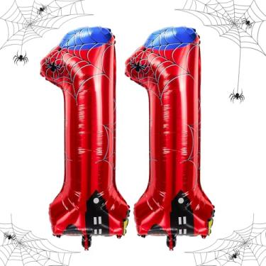 Imagem de laackys Balões de alumínio, números temáticos de aranha de 101,6 cm, acessórios de balão de festa infantil com números clássicos 1 a 9, decorações de aniversário, balões grandes para festas temáticas