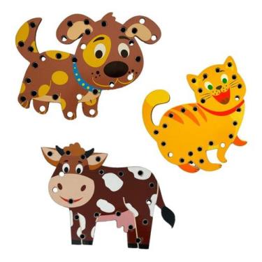 Imagem de Kit 3 Alinhavo Bicho Animal + Kit 3 quebra cabeça Educativo - K&F, Pre