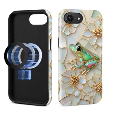 Imagem de Zhhoya Capa para iPhone 16e, estampa de flores de sapo de vidro manchado, brilhante, compatível com Magsafe, capa de telefone híbrida de 2 camadas, proteção rígida para meninas, mulheres, meninos e