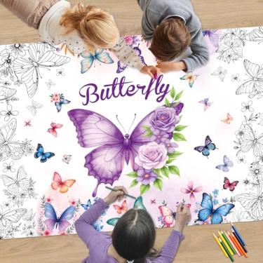 Imagem de Butterfly Giant Coloring Poster with Colored Reference Card 43x30 Inch Thick Paper Jumbo Coloring Tablecloth for Kids Birthday Party Decorations Large Classroom Wall Art Activity Gifts for Girls