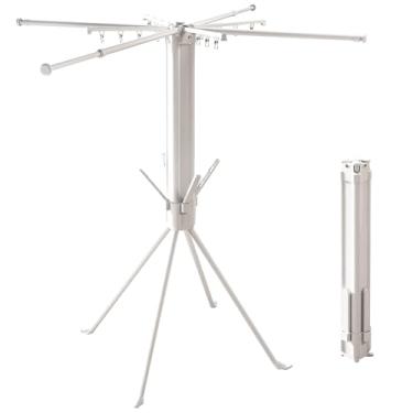 Imagem de CHAHUANV Rack de secagem de roupas independente, suporte de lavanderia dobrável com base estável, aço inoxidável + ABS, secador interno que economiza espaço, branco