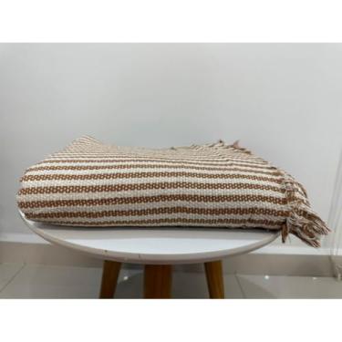 Imagem de Manta Para Sofá Gigante 2,40 x 1,80 Capa Protetora Decorativa Algodão Cama Colcha Coberta(Listrada Caramelo/Cru)