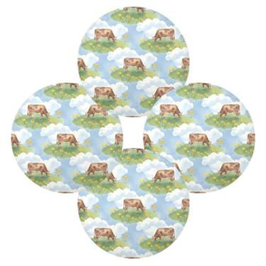 Imagem de Wassud Jogo americano conjunto de 4 tapetes de mesa redondos de vacas marrons flores silvestres para cozinha e jantar tapetes laváveis resistentes ao calor decoração de mesa 39 cm