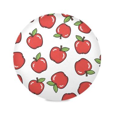 Imagem de Wassud Jogo americano maçãs vermelhas brilhantes tapetes de mesa redondos para cozinha e jantar tapetes laváveis resistentes ao calor decoração de mesa 39 cm