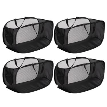 Imagem de Pacote com 4 cestos de roupa suja de malha pop-up, cestos de roupa dobráveis com alça, cestas de roupas de malha dobráveis para casa, dormitório e viagens, design preto