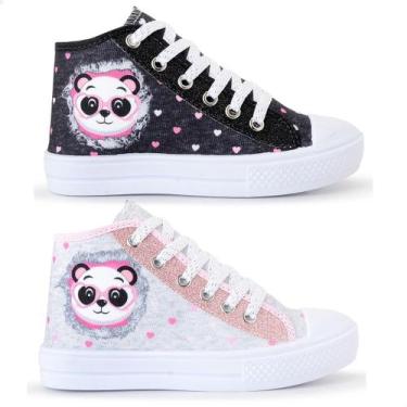 Imagem de Kit 2 Tênis Infantil Panda Glitter Botinha Feminino 042 - Lukys, Preto