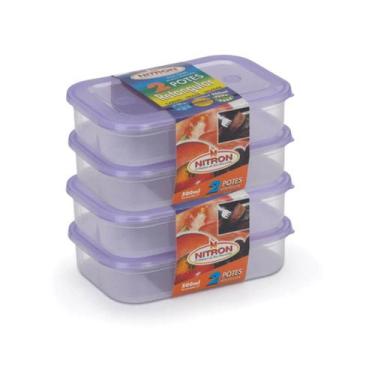 Imagem de Kit 4 Potes Retangular Raso Tamanho P 500ml Frios Multiuso - Nitron