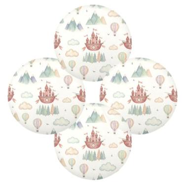 Imagem de Wassud Jogo americano conjunto de 4 tapetes de mesa redondos de navios voadores para cozinha e jantar, tapetes laváveis e resistentes ao calor, decoração de mesa 39 cm