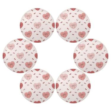 Imagem de Wassud Jogo americano conjunto de 6 tapetes redondos em forma de coração para cozinha e jantar tapetes laváveis resistentes ao calor para decoração de mesa 39 cm