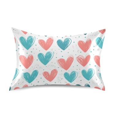 Imagem de Wassud Fronha de cetim com corações pinceladas para cabelo e pele fronhas de seda lisa tamanho padrão capas de travesseiro respiráveis com fecho de envelope