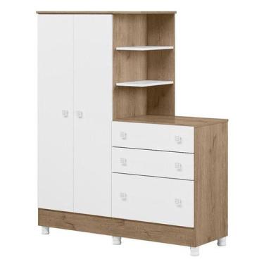 Imagem de Guarda Roupa com Cômoda Doce Sonho 4070 Carvalho Rústico TOQ Branco co