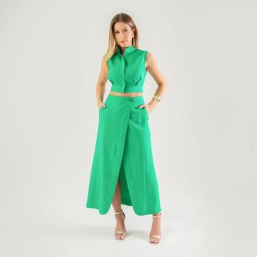 Imagem de Conjunto susie cropped e saia viscose feminino - Susie Modas, Verde, P