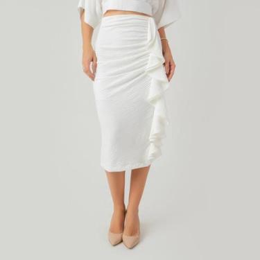 Imagem de Saia susie midi babado feminina - Susie Modas, Branco, P