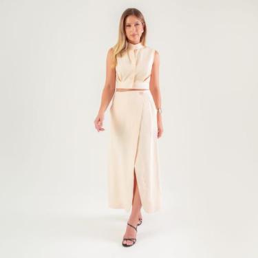 Imagem de Conjunto susie cropped e saia viscose feminino - Susie Modas, Bege, P,