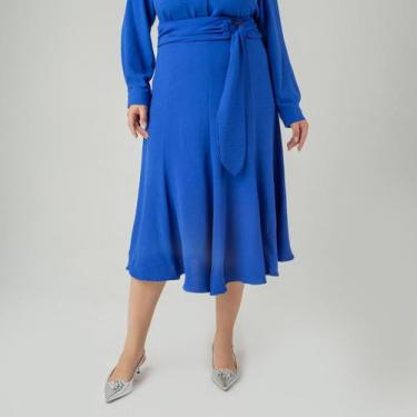 Imagem de Saia susie midi evasê crepe heavy flow feminino, Azul escuro, G1