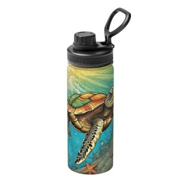 Imagem de Garrafa térmica esportiva de aço inoxidável com estampa Turtle And Starfish02 de 510 g, garrafa de água à prova de vazamento