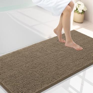 Imagem de Smiry Tapetes de banheiro luxuosos de chenille 114 x 68 cm, tapete de banho felpudo extra macio e absorvente, lavável na máquina, tapete de pelúcia antiderrapante para banheira, chuveiro e piso