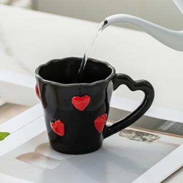 Imagem de Caneca de café de cerâmica, 250 ml elegantes xícaras de chá em relevo de coração 3D para latte, chá quente, cappuccino, leite, micro-ondas e lava-louças, copo seguro para amantes, mães, presentes de