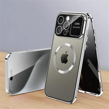 Imagem de Adequado para iPhone 16 15 14 13 12 Pro Max Plus Moldura de metal magnética Janela grande Lente de câmera Vidro de privacidade Pho