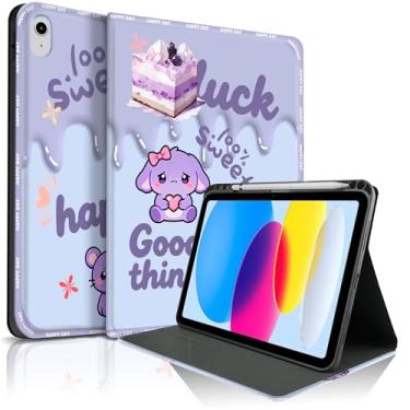 Imagem de Lyforaz Capa para iPad 11th (A16) 27.9 cm 2025/10ª geração 27.7 cm 2022, gato fofo chique elegante bolo doce estética design capa protetora com suporte para lápis, antiderrapante, à prova de choque