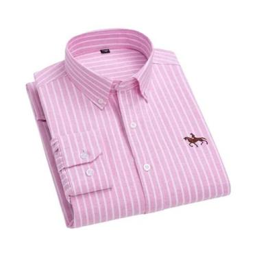 Imagem de Camisa Oxford De Algodão De Manga Longa Para Homens, Ajuste Regular, C