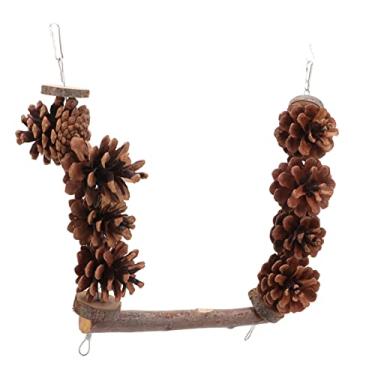 Imagem de Cuofyunl madeira poleiro brinquedo pinha papagaio balanço suporte para conure cockatiel periquito cinza africano