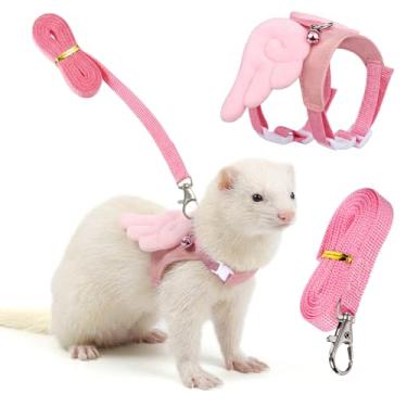 Imagem de YBEATY Conjunto de arnês e coleira para furões para animais pequenos, conjunto de coletes macios com sino de porquinho-da-índia para bebês, furões, ratos, hamster, xícara de chá, chihuahua, rato
