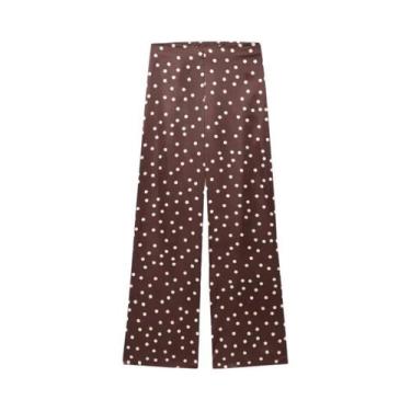 Imagem de Conjunto De Calças De Cetim Com Estampa De Poá Para Mulheres, Top Crop