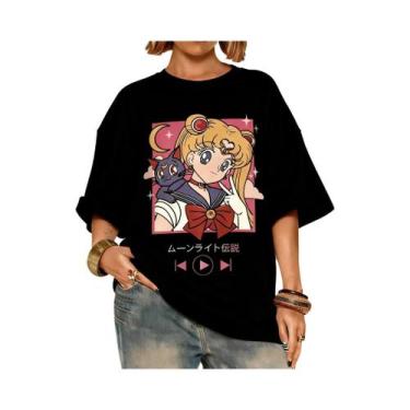 Imagem de Camiseta Unissex Oversized Com Estampa De Sailor Moon, Manga Curta, Ca