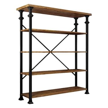 Imagem de Rack de estilo industrial, armário de estante de chão doméstico, prateleira retrô multicamadas de madeira maciça para sala de estar (cor: cinco camadas 130 x 35 x 163 cm) (cinco camadas 120 x 35 x 163