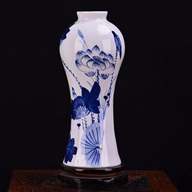 Imagem de Jingdezhen Porcelana pintada à mão Lótus Azul e Vaso de Porcelana Branca com Base Chinesa Casa Sala de Estar TV Armário Decorativo Artesanato Ornamentos (A)