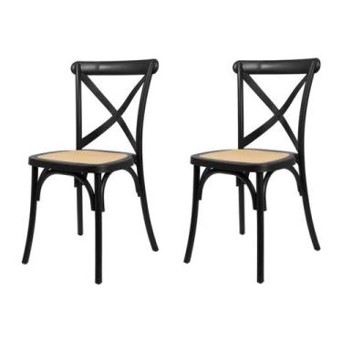 Imagem de Kit 2 Cadeiras Paris Rattan Preta Polipropileno Sala Cozinha Jantar Re