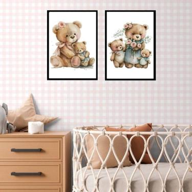 Imagem de Kit 2 Quadros Quarto Bebê Ursinha Vintage 33X24Cm