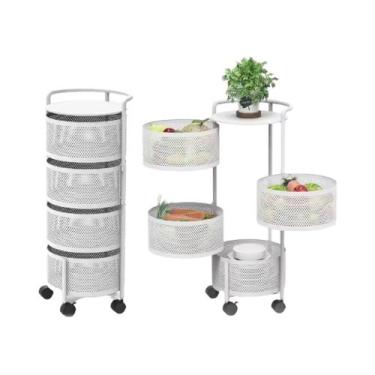 Imagem de Fruteira de Chão Redonda 04 Divisorias Cozinha Cor:Branco - 3KAM, Bran