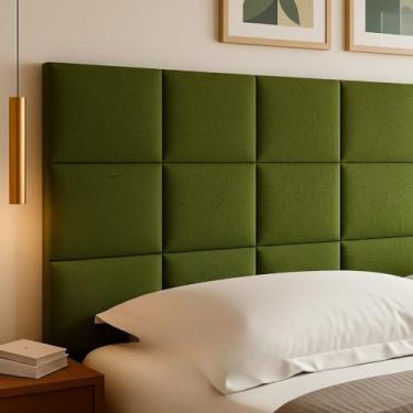 Imagem de Cabeceira Estofada Modular Autocolante 40x30cm Kit 10 Peças para Cama Box Casal Queen King(Verde,SOLTEIRO - 4 MÓDULOS)