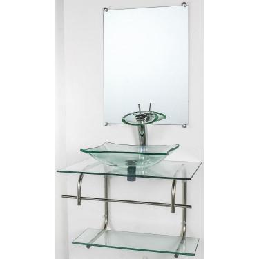 Imagem de Gabinete De Vidro Banheiro Inox 70Cm Cuba Retang Incolor