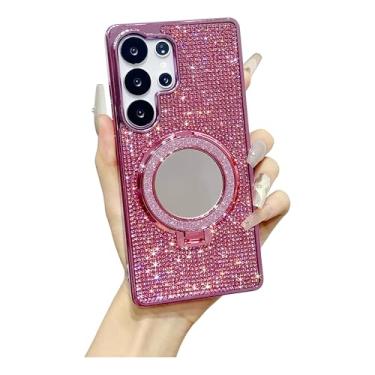 Imagem de Capa magnética espelhada com anel de diamante brilhante brilhante brilhante para Samsung, compatível com carregamento sem fio MagSafe (rosa, Samsung Galaxy S25 Ultra)