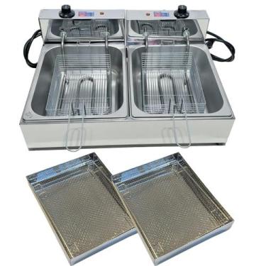 Imagem de Fritadeira Elétrica Industrial 2 Cubas Inox 10 Litros com Escorredor M
