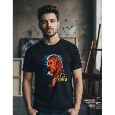 Imagem de Camiseta Banda Nirvana Kurt Cobain Microfone Rock Masculina - Estampar