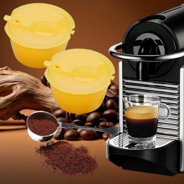 Imagem de 2 cápsulas de café reutilizáveis para máquina Nescafe Dolce Gusto, kit de copo de filtro de cápsula de café recarregável reutilizável (amarelo, 5,2 x 5,2 x 3,5 cm)