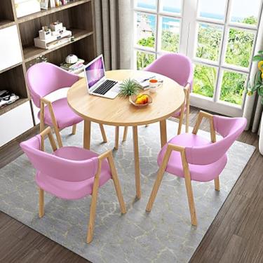 Imagem de Conjunto de mesa de lazer de escritório e 4 lugares mesa de jantar redonda e cadeira conjunto de combinação de mesa e cadeira com mesa e 4 cadeiras economizando espaço para sala de estar e cafeteria.