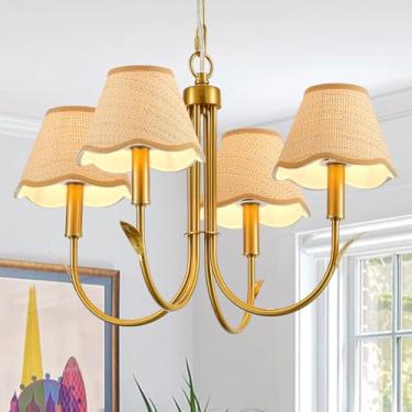 Imagem de MhyTogn 4-Liahts Lustre Boho Rattan 91.4 cm Feito à Mão Ouro Pendente Luzes Penduradas Luminária para Sala de Estar Sala de Jantar Cozinha lsland