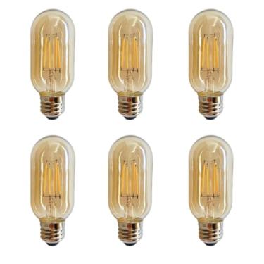 Imagem de Achbeah Lâmpada LED E26, pacote com 6 lâmpadas não reguláveis 4W equivalente a 40 watts, lâmpada branca quente 2700K âmbar E26 Edison AC120V 400lm lâmpada LED tubular T14 T45 para pingente, Sputnik